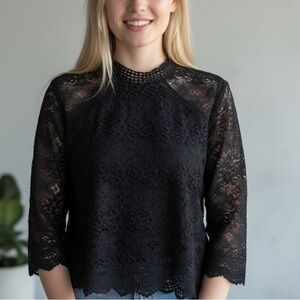 Sophie rue long sleeve black lace top